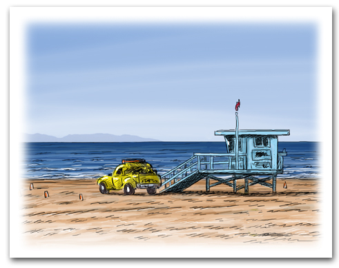 Lifeguard Tower Yellow Truck on Beach California Large Horizontal Larger