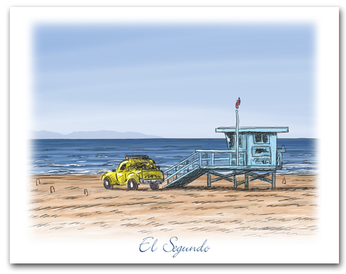 Lifeguard Tower Yellow Truck on Beach El Segundo California Large Horizontal Larger