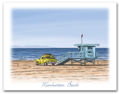 Lifeguard Tower Yellow Truck on Beach Manhattan Beach California Large Horizontal Larger