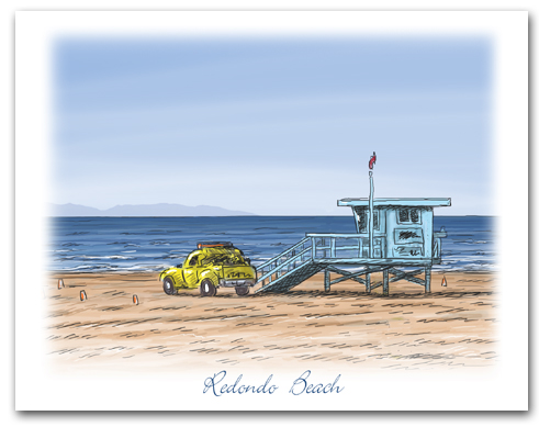 Lifeguard Tower Yellow Truck on Beach Redondo Beach California Large Horizontal Larger