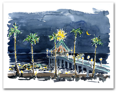 Manhattan Beach Pier Night Palm Trees No Caption Larger
