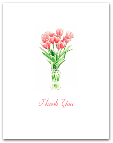 Multiple Dark Pink Tulips in Glass Jar Small Thank You Larger