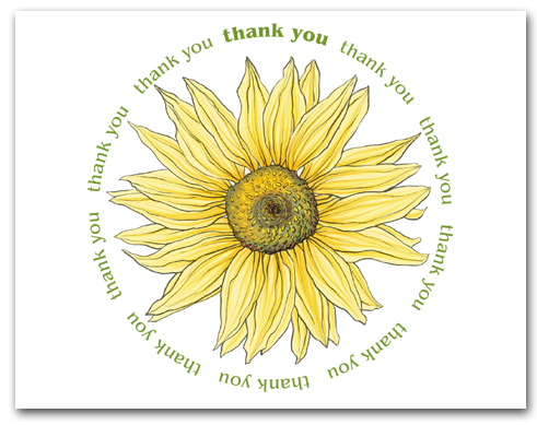 Single Large Yellow Sunflower Ring of Thank You Words Larger