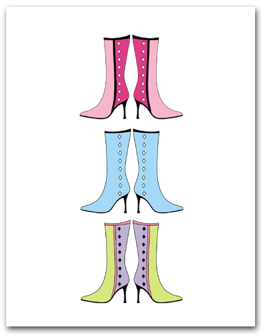 Three Colorful Pairs Woman�s Boots Larger