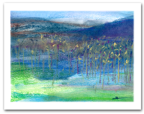 Trees and Mountains Landscape Pastels Horizontal Larger