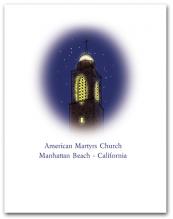 American Martyrs Church Steeple at Night Manhattan Beach California Oval Vertical