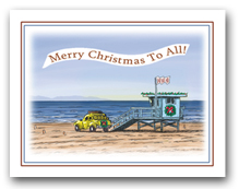 Lifeguard Tower on Beach HoHoHo Flag Wreath Merry Christmas To All Banner