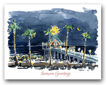 Manhattan Beach Pier Night Palm Trees Seasons Greetings